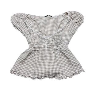 Brandy Melville Blair Linen Creme Gingham Top